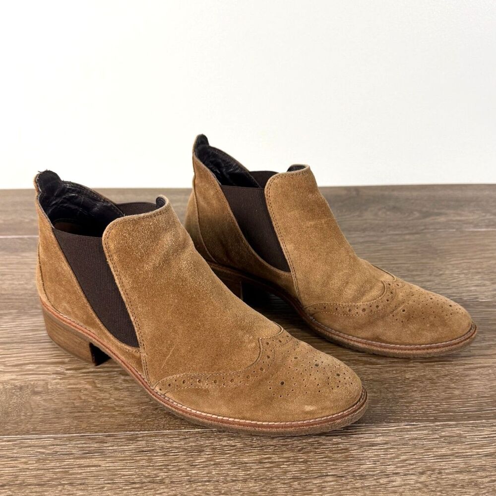 Paul Green Suede Wingtip Chelsea Ankle Boots Tan Brown EU 38